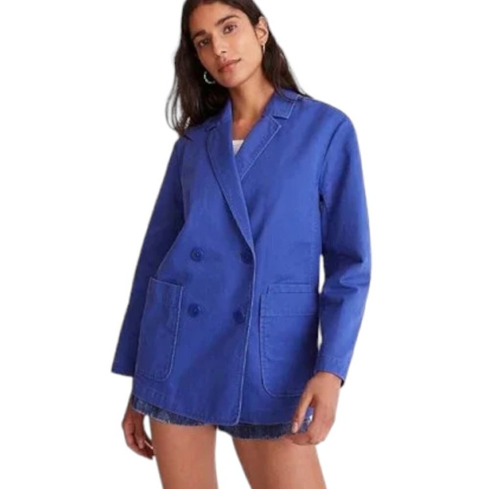Madewell Crossover Blazer Regenerative Chino Bluestone Double Breasted Cotton